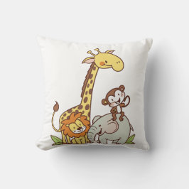 Cute Tecknad Animals - Giraffe, Lejon och apa Kudde