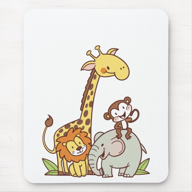 Cute Tecknad Animals - Giraffe, Lejon och apa Musmatta (Framsidan)