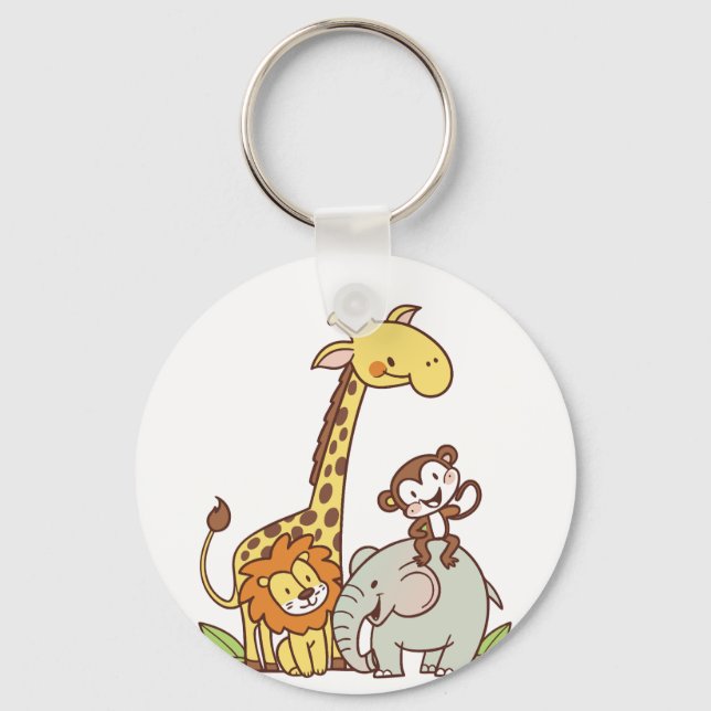 Cute Tecknad Animals - Giraffe, Lejon och apa Nyckelring (Framsida)