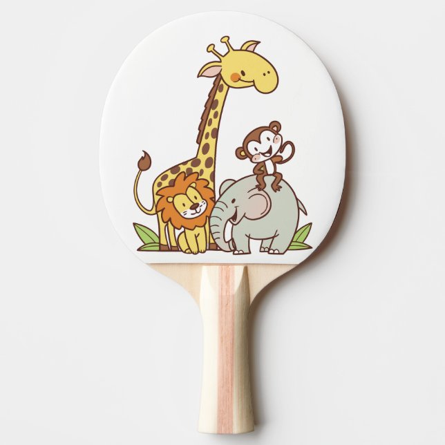 Cute Tecknad Animals - Giraffe, Lejon och apa Pingisracket (Framsidan)