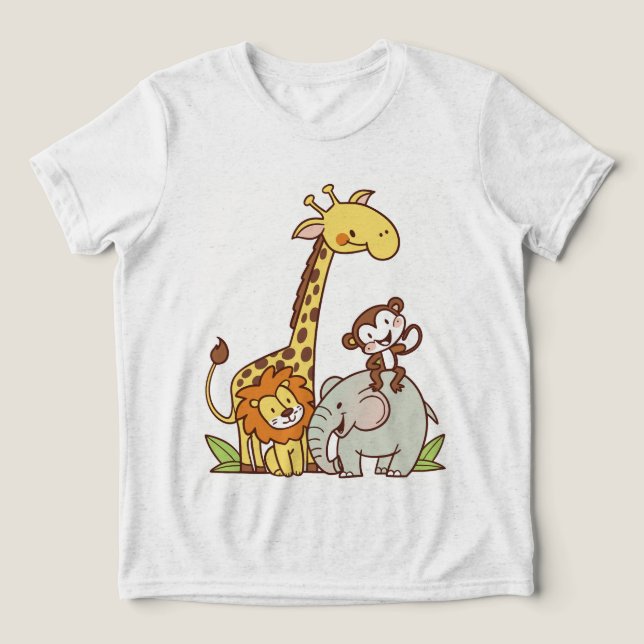 Cute Tecknad Animals - Giraffe, Lejon och apa T Shirt (Design Framsida)