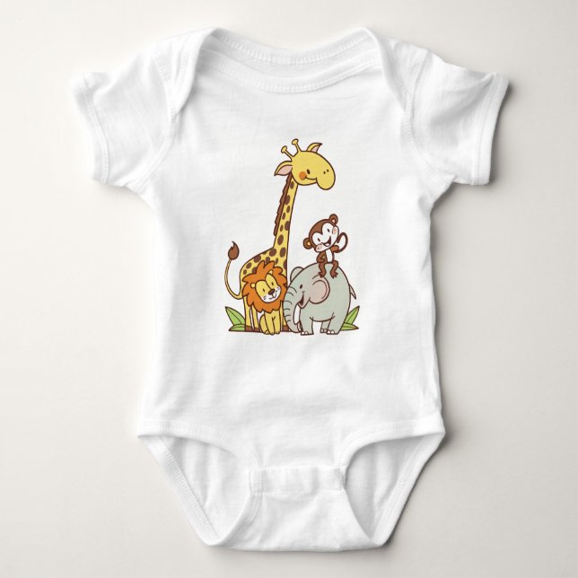 Cute Tecknad Animals - Giraffe, Lejon och apa T Shirt (Framsida)