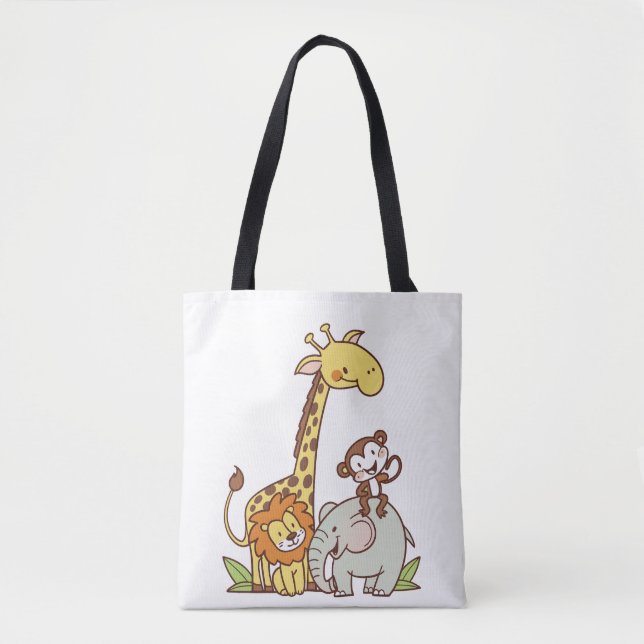 Cute Tecknad Animals - Giraffe, Lejon och apa Tygkasse (Framsida)