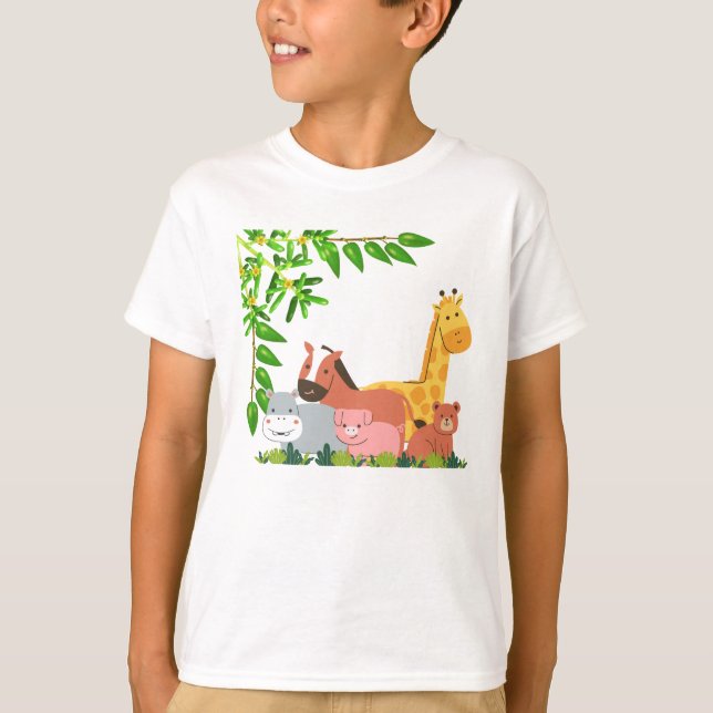 Cute Tecknad Animals in ature T Shirt (Framsida)