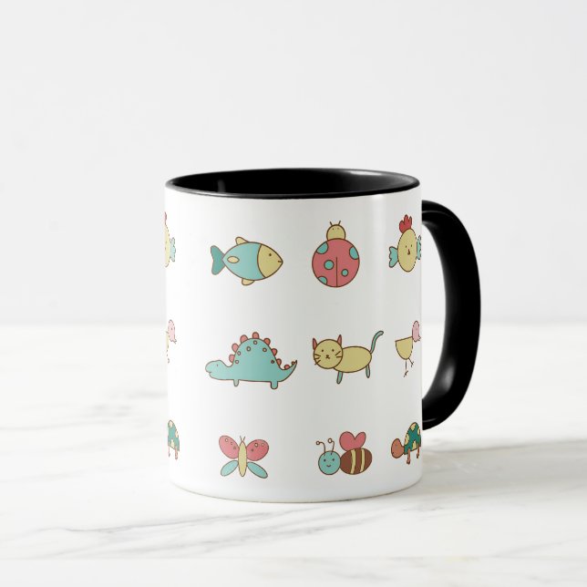 Cute Tecknad Animals Mönster Mugg (Framsida höger)