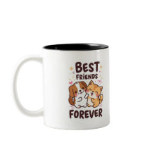 Cute Tecknad Animals Mugg - Kawaii Hund & Cat - Fu