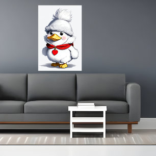 Cute Tecknad Anka i Hat och Scarf   AI Art Poster