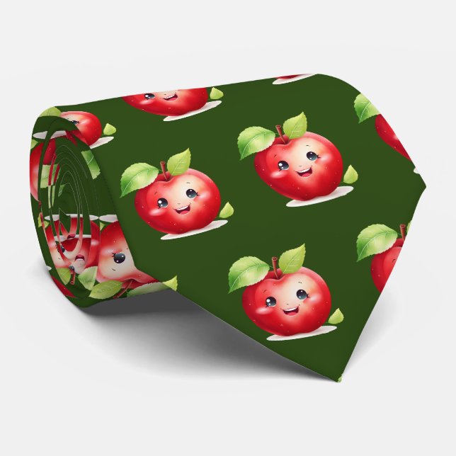 Cute tecknad äpple i rutorna mönster slips (Rullad)