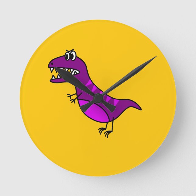 Cute tecknad arg lila dinosauer rund klocka (Framsida)