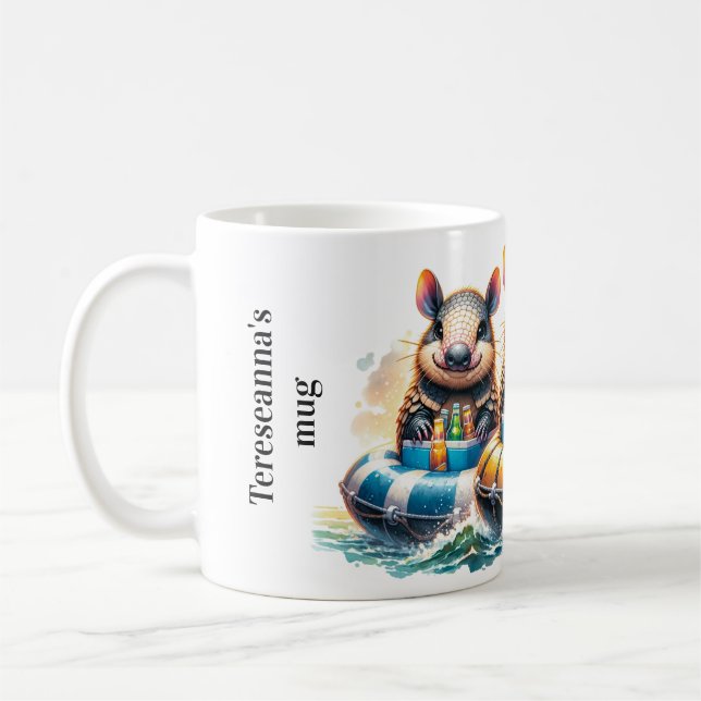 Cute Tecknad Armadillos med Roligt Tubing på flode Kaffemugg (Vänster)