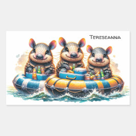 Cute Tecknad Armadillos med Roligt Tubing på flode Rektangulärt Klistermärke