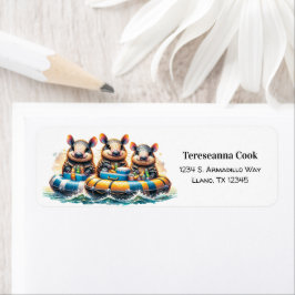 Cute Tecknad Armadillos med Roligt Tubing på flode Returadress Etikett