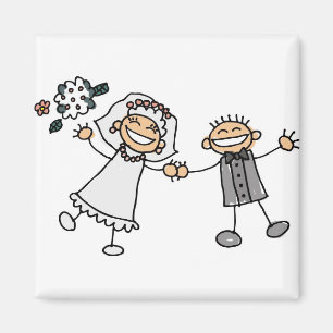 Cute Tecknad Artistic Bröllop spara datum Magnet