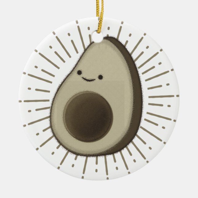 Cute Tecknad Avocado i Vintage Stil Julgransprydnad Keramik (Framsidan)
