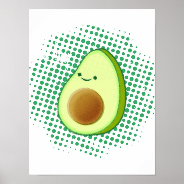 Cute Tecknad Avocado på den stressade Grönten Vort Poster (Framsidan)