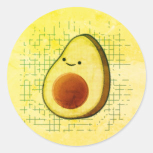 Cute Tecknad Avocado på nedtryckt bakgrund Runt Klistermärke