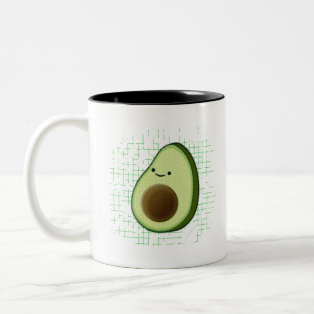 Cute Tecknad Avocado på nedtryckt bakgrund Två-Tonad Mugg (Vänster)