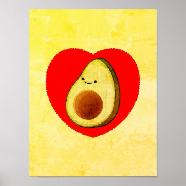 Cute Tecknad Avocado vid rödhjärtmålning Poster (Framsidan)