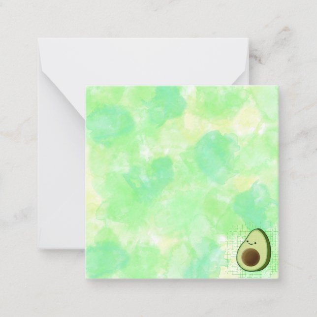 Cute Tecknad Avocado Watercolor Background Anteckningskort (Framsida)