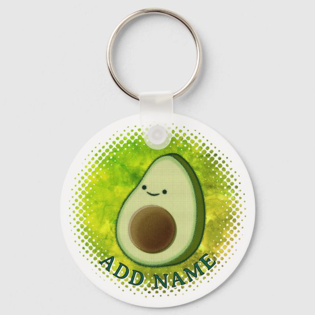 Cute Tecknad Avocado Watercolor Background Nyckelring (Framsida)