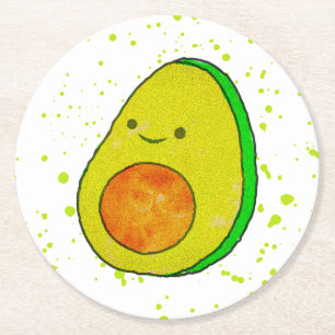 Cute Tecknad Avocado Watercolor Underlägg Papper Rund