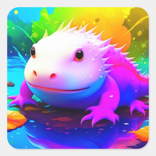 Cute Tecknad Axolotl Fyrkantigt Klistermärke (Framsida)