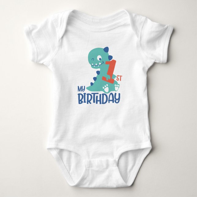 Cute Tecknad Baby Dinosaurs 1:a födelsedag Baby T Shirt (Framsida)