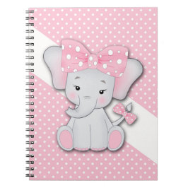 Cute tecknad baby elefant på en rosa vit polka anteckningsbok