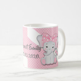 Cute tecknad baby elefant på en rosa vit polka kaffemugg