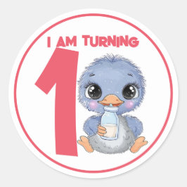 Cute Tecknad Baby Emu Birthday Runt Klistermärke
