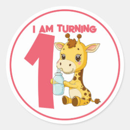 Cute Tecknad Baby Giraffe Birthday Runt Klistermärke
