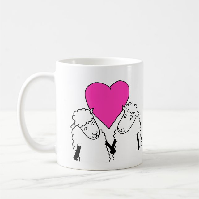 Cute Tecknad Baby Lambs Rosa Heart Kaffemugg (Vänster)
