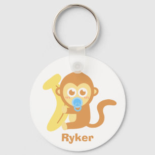 Cute Tecknad Baby Monkey med Banana Nyckelring