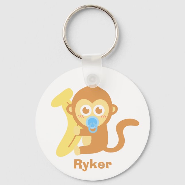 Cute Tecknad Baby Monkey med Banana Nyckelring (Framsida)
