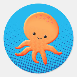 Cute Tecknad Baby Octopus Runt Klistermärke