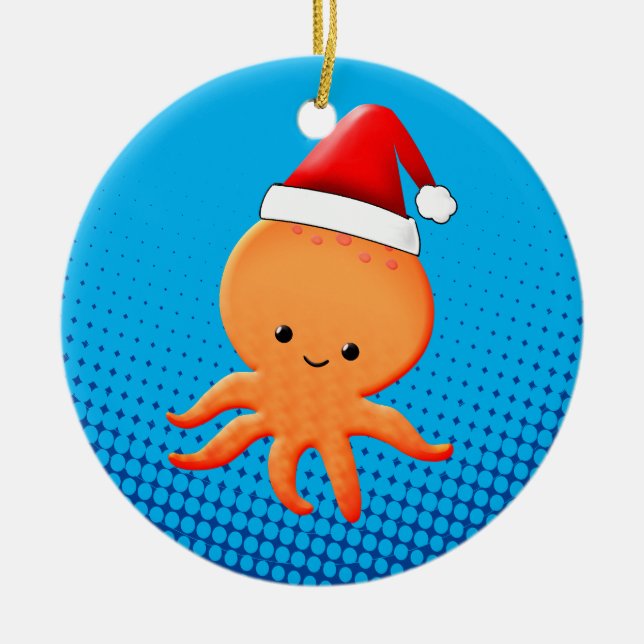Cute Tecknad Baby Octopus Santas Hat Julgransprydnad Keramik (Framsidan)