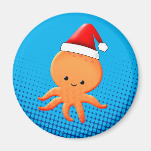 Cute Tecknad Baby Octopus Santas Hat Magnet