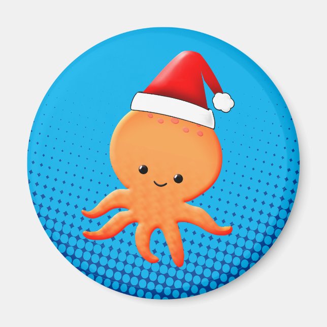 Cute Tecknad Baby Octopus Santas Hat Magnet (Framsidan)