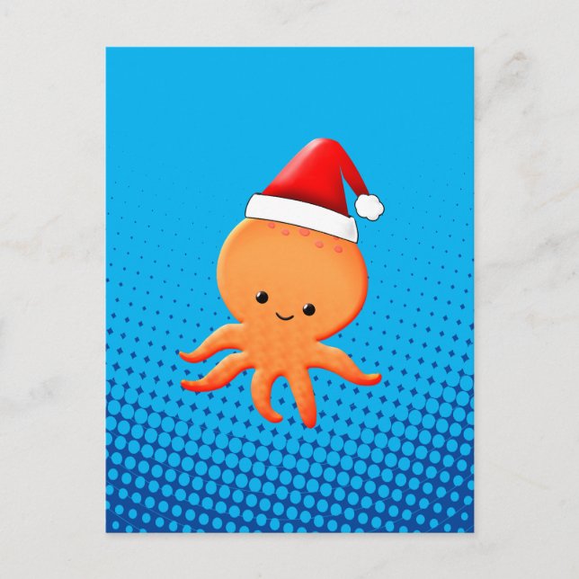 Cute Tecknad Baby Octopus Santas jul Hat Helg Vykort (Framsida)