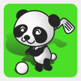 Cute Tecknad Baby Panda Bear Golfing Fyrkantigt Klistermärke