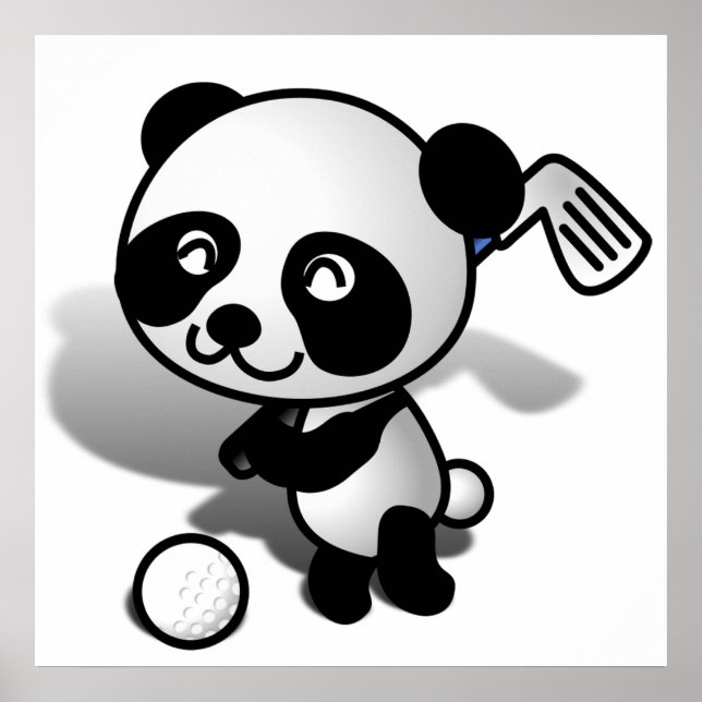 Cute Tecknad Baby Panda Bear Golfing Poster (Framsidan)
