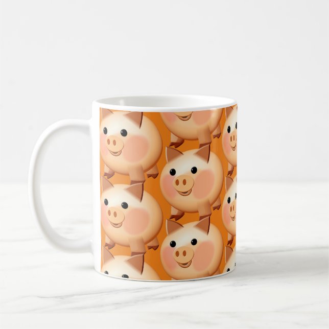 Cute Tecknad Baby Pig Funny Kaffemugg (Vänster)