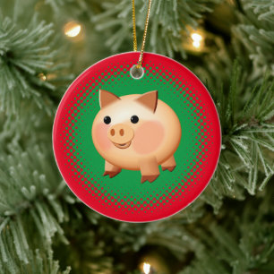 Cute Tecknad Baby Pig-jul Julgransprydnad Keramik