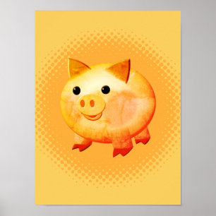 Cute Tecknad Baby Pig Poster