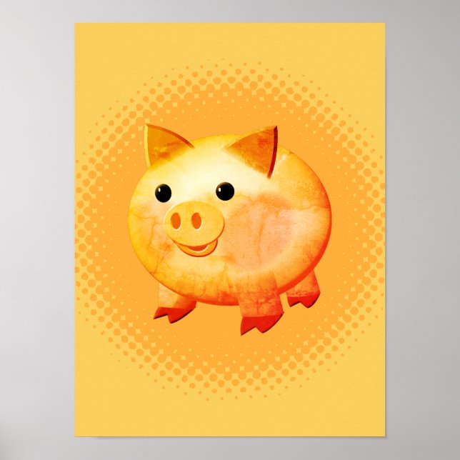 Cute Tecknad Baby Pig Poster (Framsidan)