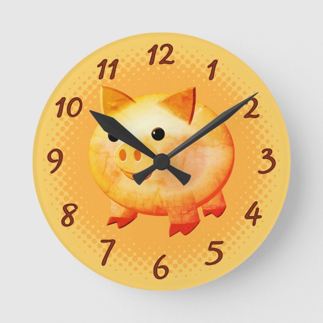 Cute Tecknad Baby Pig Rund Klocka (Framsida)