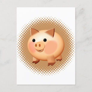 Cute Tecknad Baby Pig Vykort