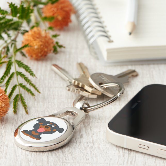 Cute Tecknad Baby Rottweiler-nyckelkedja Ovalt Silverfärgad Nyckelring (Sidan)