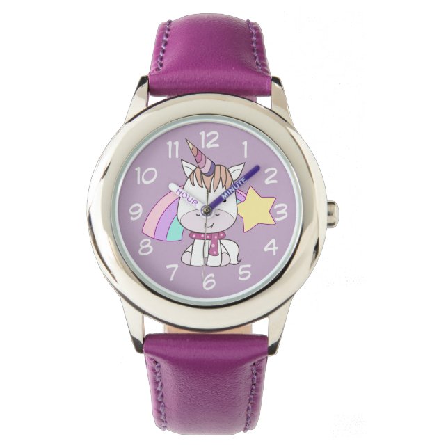 Cute Tecknad Baby Unicorn och Rainbow Armbandsur (Framsida)