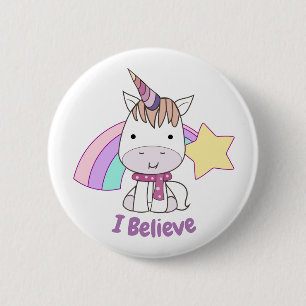 Cute Tecknad Baby Unicorn och Rainbow Knapp
